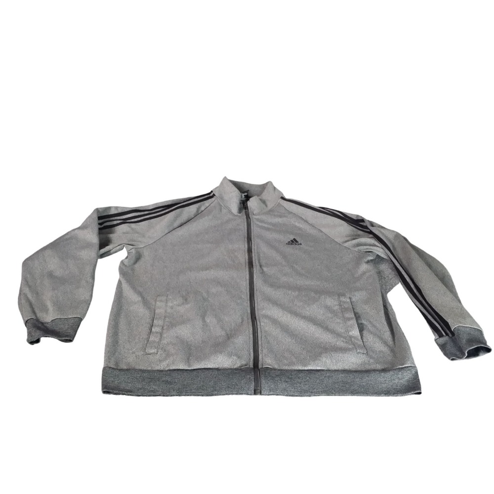 Adidas‎ 3 Stripe Full Zip Tricot Track Jacket Mens Sz M Gray Black Athletic Top